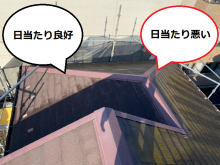 日当たりの違いによるコロニアルの苔の生え方