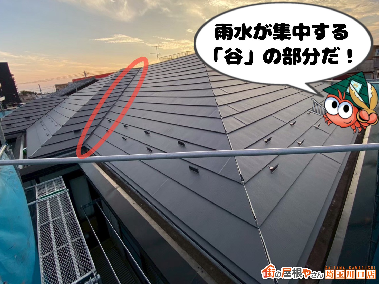 谷部分　雨水が集中する「谷」の部分だ！