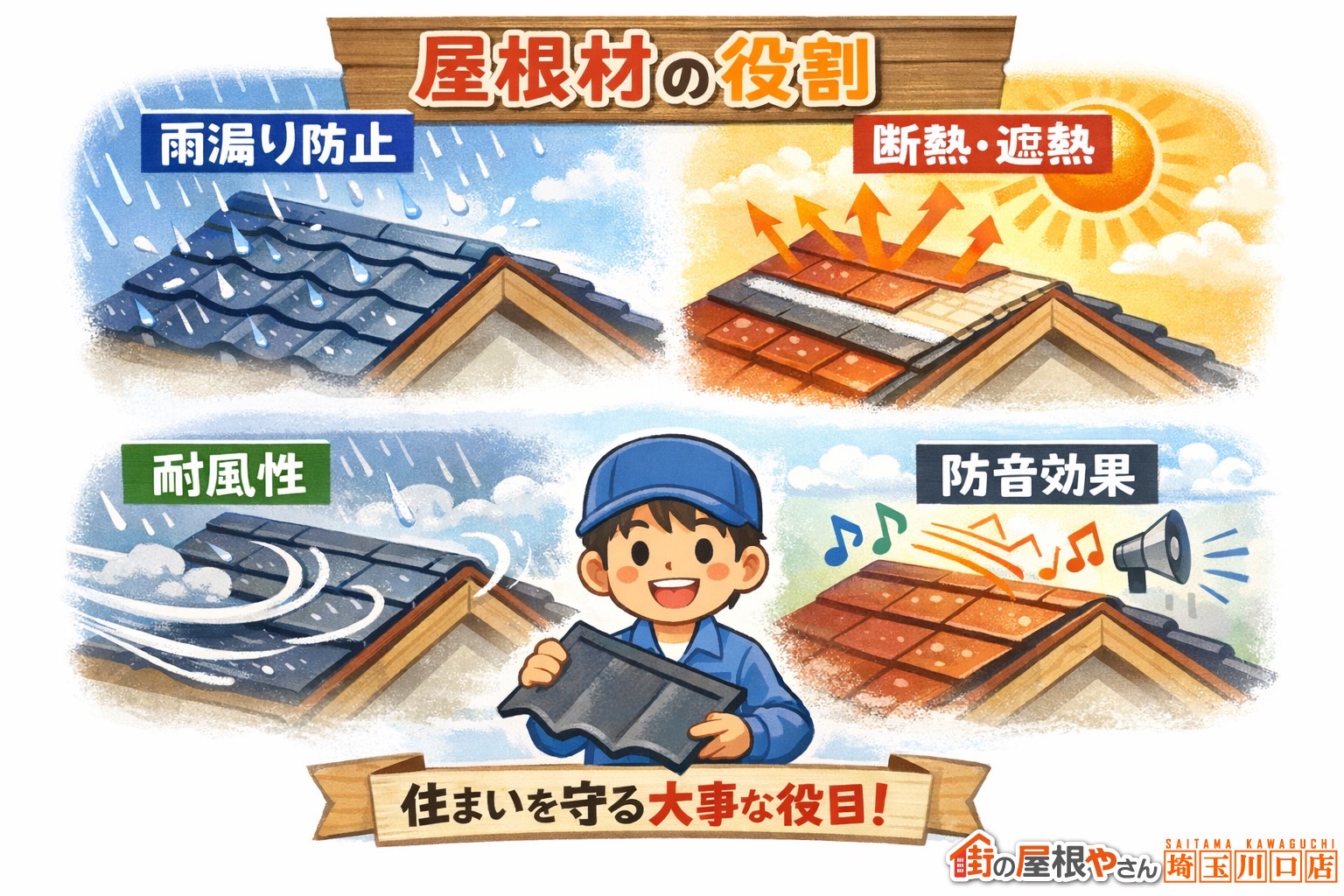 屋根材の役割　イラスト