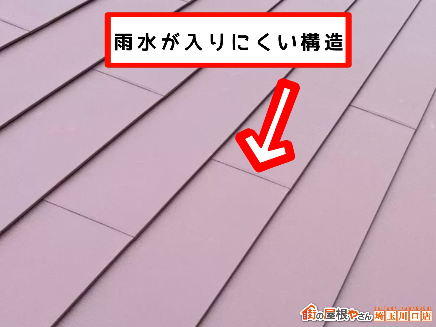 屋根材　ジョイント部分　雨水が入りにくい構造