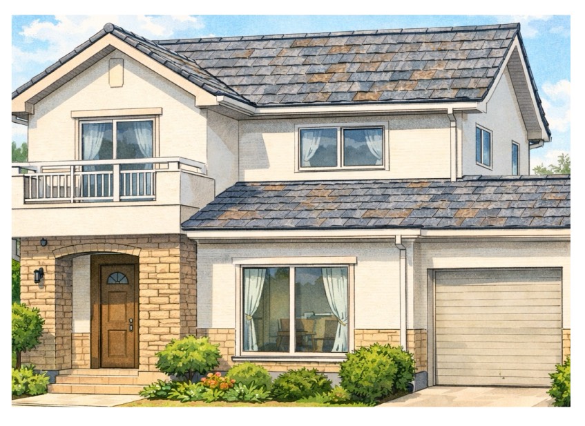 家全体　古い屋根