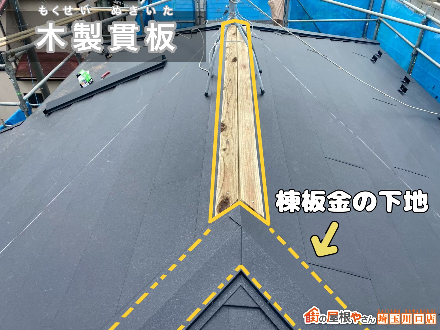 木製貫板　棟板金の下地